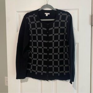 Croft & Barrow Black and Gray Checkered Cardigan